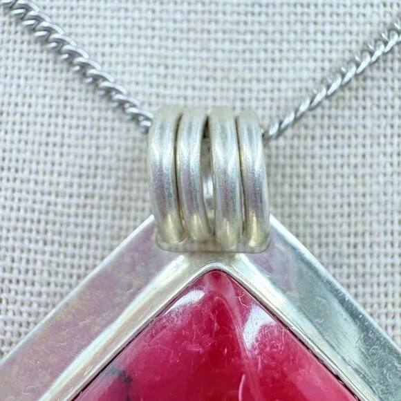 Jasper Bezel Set Pendant Necklace VTG Sterling Silver 925 Size 24 Length